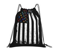 Drapeau Américain De Sensibilisation À L'Autisme Unisexe Sac À Dos À Cordon Pliable Sacs De Sport Réglable Sac À Cordon Pour Yoga Vacances Voyage