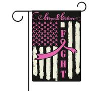 Drapeau américain de sensibilisation au cancer du sein « Espoir, Croire, Combattre » Drapeaux de jardin Drapeau double face Drapeaux de vacances pour décoration extérieure 12,6 x 18,5 pouces