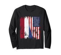 Drapeau américain des Pays-Bas Vieilli - Demi américain Manche Longue