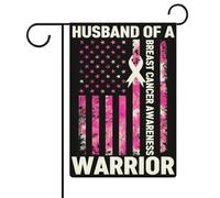 Drapeau américain double face pour le mari d'une guerrière de sensibilisation au cancer du sein, drapeaux de jardin, drapeaux de vacances pour décoration extérieure, 32 x 47 cm