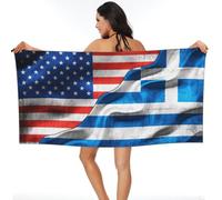 Drapeau Américain Drapeau Grec Serviette De Plage, Microfibre Serviettes De Piscine Douces Serviette De Voyage pour Spa Voyages Natation 80X130Cm