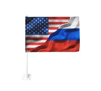Drapeau américain, drapeau russe, drapeau de voiture, drapeau à pince pour fenêtre 18x12 pouces, polyester avec protection UV, couleurs vives, drapeau double face pour voiture (mât non inclus)