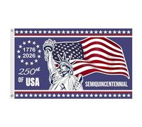 Drapeau américain du 250e anniversaire, 3 x 5 pieds, 2 faces, drapeau du 250e anniversaire 1776-2026, décoration patriotique pour porte d'entrée extérieure, mur de porche