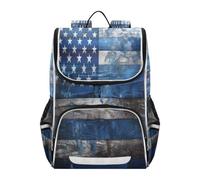 Drapeau AméRicain En Bois Peint Vintage Sac à Dos Scolaire de Grande Capacité pour Filles et Garçons