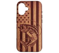 Drapeau américain en Bois pour pêcheur à Grande Bouche Coque pour iPhone 16
