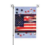 Drapeau américain en feu d'artifice du 4 juillet - Drapeaux de jardin saisonniers pour l'extérieur, durable double face - Décoration de vacances
