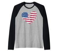 Drapeau américain en Forme de cœur brisé - Heartbreak Patriotique Manche Raglan