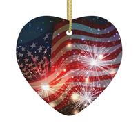 Drapeau américain en forme de feu d'artifice - Décoration de Noël lumineuse - Cadeau de Noël à suspendre en forme de cœur