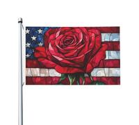 Drapeau américain en vitrail avec œillets pour décoration d'intérieur ou d'extérieur Motif rose rouge 0,9 x 1,5 m