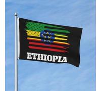 Drapeau américain Éthiopie Drapeaux de jardin éthiopiens Printemps Été Automne Hiver Décoration intérieure Bannière double face Bannières extérieures amusantes légères 3 x 5 pieds