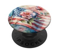 Drapeau américain Floral 4 Juillet Femmes Filles Fleurs USA PopSockets PopGrip Adhésif