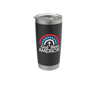 Drapeau américain graphique de Dieu Bless America 4 juillet Gobelet isotherme en acier inoxydable double paroi