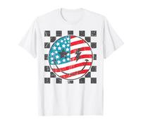 Drapeau américain Happy 4th Of July Groovy Smile Face Rouge Blanc Bleu T-Shirt