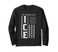 Drapeau américain Immigrant Ice The Thin White Line pour Hommes, Femmes, Enfants Manche Longue