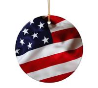 (Drapeau américain) Imprimé Arbre de Noël 9 cm Ornements Pendentifs en céramique 1 pièce Ornements de Noël ronds pour roman