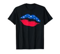 Drapeau Américain Lèvres Design Patriotique Vintage Rétro T-Shirt Graphique avec Valeur