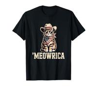 Drapeau américain « Meowrica Pun » drôle de Cowboy Patriotique Chat T-Shirt