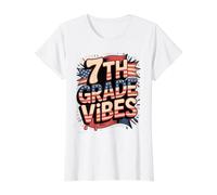 Drapeau américain « My Teacher Squad » de 7e année Rouge et Blanc T-Shirt Graphique avec Valeur, Femme, Blanc, L