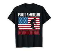 Drapeau américain Neanderthal avec Inscription « Proud » T-Shirt Graphique avec Valeur, Homme, Noir, M
