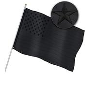 Drapeau américain noir - 9,5 x 1,5 m - Étoiles brodées - Rayures cousues - Œillets en laiton - Drapeau noir en nylon - Drapeau américain robuste pour l'extérieur, durable et résistant à la décoloration