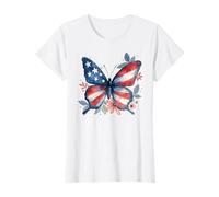 Drapeau américain papillon floral USA 4 juillet filles femmes T-Shirt
