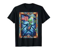 Drapeau américain Patriotique Alien 4 Juillet Vitrail Sci FI T-Shirt