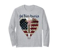 Drapeau américain patriotique croix God Bless America 4 juillet Manche Longue