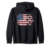 Drapeau américain Patriotique Vieilli avec Silhouette de Jet de Chasse Sweat à Capuche