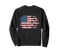 Drapeau américain Patriotique Vieilli avec Silhouette de Jet de Chasse Sweatshirt