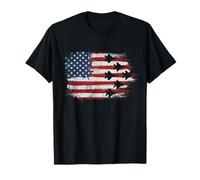 Drapeau américain Patriotique Vieilli avec Silhouette de Jet de Chasse T-Shirt
