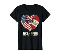 Drapeau américain Pérou Vintage en Forme de cœur entrelacé T-Shirt Graphique avec Valeur, Femme, Noir, M