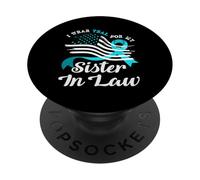 Drapeau américain Portant Le Cancer du col de l'utérus Bleu Sarcelle pour ma Belle-sœur PopSockets PopGrip Adhésif