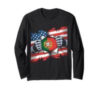 Drapeau américain Portugais Portugal USA Manche Longue