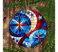 Drapeau Américain Rouge, Blanc Et Bleu, Drapeaux Américains Christmas Hanging avec Ficelle Sapin Décoration D'Ornement De Noël Céramique Décoration De Noël À Suspendre