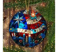 Drapeau Américain Rouge, Blanc Et Bleu, Drapeaux Américains Sapin Décoration D'Ornement De Noël avec Ficelle Décoration De Noël À Suspendre Céramique Christmas Hanging