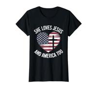 Drapeau américain « She Loves Jesus and American Too » T-Shirt Graphique avec Valeur