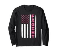 Drapeau américain Vieilli Ruban Rose Lutte Contre Le Cancer du Sein Manche Longue