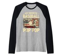 Drapeau américain Vintage My Favorite Baseball Player Calls Me Pop Pop Manche Raglan