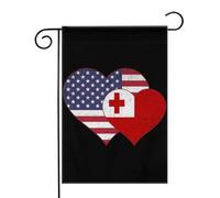 Drapeau américain vintage Tonga en forme de cœur, drapeau de jardin USA 12,5 x 18 pouces, bannière aux couleurs vives, décoration extérieure pour cour, maison ou cadeau