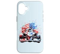 Drapeau américain vintage voiture de course automobile 4 juillet, course automobile Coque pour iPhone 16 Plus