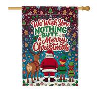 Drapeau amusant avec citation Merry Christmas - Père Noël - 71,1 x 101,6 cm | Biscuit en pain d'épices, drapeau de cour, renne, elfes festifs, motif fantaisie, décoration saisonnière extérieure