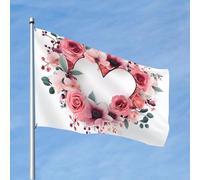 Drapeau amusant de 1,2 x 1,8 m avec bordure de guirlande d'amour, drapeaux de jardin pour toutes les saisons, drapeau pour décoration de dortoir, fête en plein air