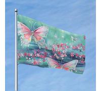 Drapeau amusant de 1,2 x 1,8 m avec motif papillon vert pour toutes les saisons pour décoration de dortoir, fête en plein air