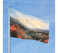 Drapeau amusant de 1,2 x 1,8 m avec oiseaux volant au-dessus des champs de fleurs pour toutes les saisons pour décoration de dortoir, fête en plein air