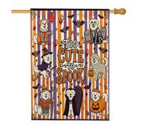 Drapeau amusant d'Halloween effrayant pour maison de chien des Pyrénées 71,1 x 101,6 cm double face pour décoration extérieure, style mignon effrayant pour la maison, les vacances en plein air