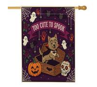 Drapeau amusant d'Halloween pour maison de chien Cairn Terrier 71,1 x 101,6 cm double face pour décoration extérieure, cercueil gothique, fantôme effrayant, drapeau de maison, drapeau effrayant pour