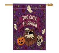 Drapeau amusant d'Halloween pour maison de chien carlin, 71,1 x 101,6 cm, double face pour décoration extérieure, cercueil gothique, fantôme effrayant, drapeau de maison, drapeau effrayant pour