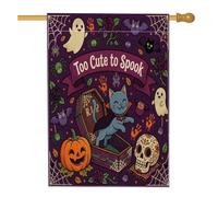 Drapeau amusant d'Halloween russe bleu pour maison de chat 71,1 x 101,6 cm double face pour décoration extérieure, cercueil effrayant, fantôme gothique, fantôme en lin, drapeau effrayant pour la