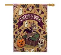 Drapeau amusant d'Halloween terrier écossais pour maison de chien, 71,1 x 101,6 cm, double face pour décoration extérieure, cercueil gothique, fantôme effrayant, drapeau de maison, drapeau effrayant
