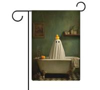 Drapeau amusant en caoutchouc jaune sur tête de fantôme pour salle de bain, jardin, vacances saisonnières, double face, maison, cour, drapeaux d'extérieur 30,5 x 45,7 cm